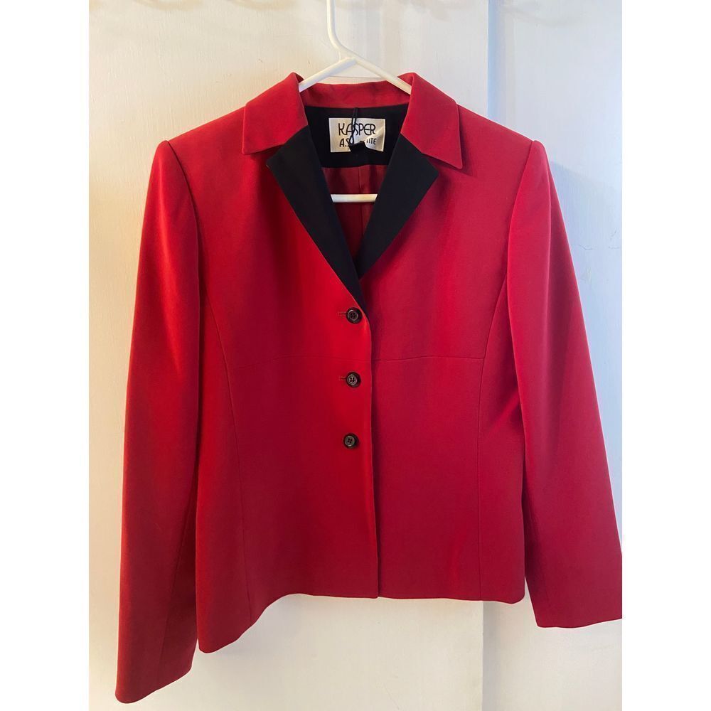 Kasper‎ ASL petite size 2 red black Christmas blazer vintage rn #50610